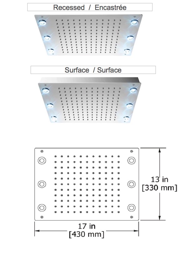 Tenzo CTS-1317L-CR Ceiling Shwr Head 33X43Cm [13X17In] Led (6X) Chrome