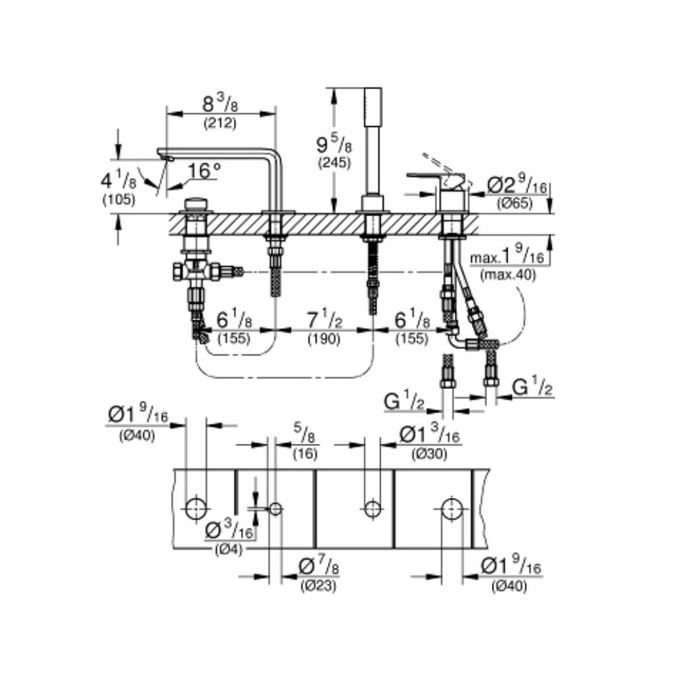 Grohe 19577001 Lineare Four Hole Bathtub Faucet With Handshower Chrome 2