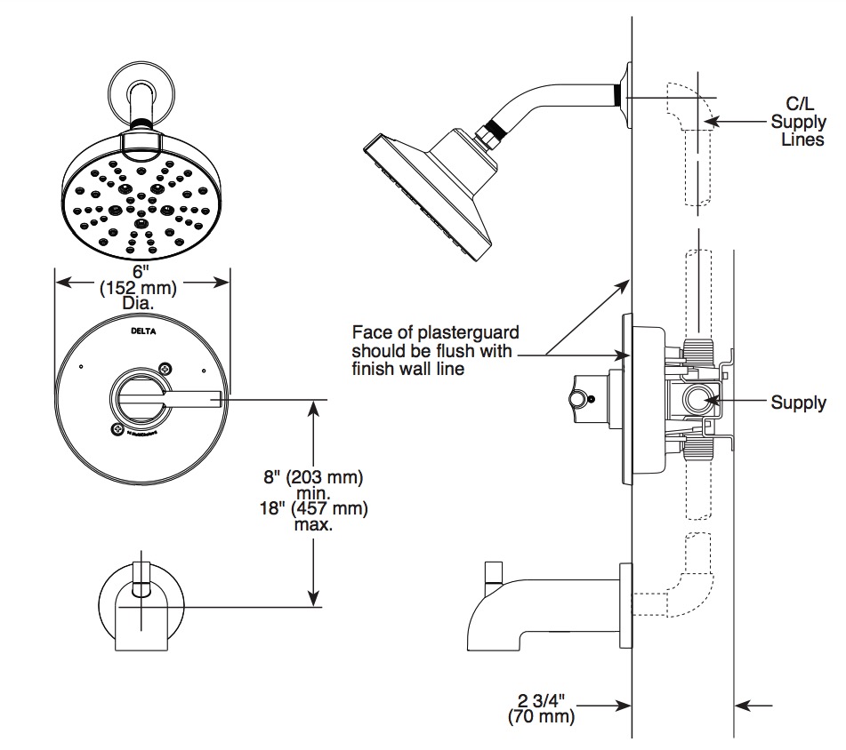 Delta 142749-CZ Shower Rough & Trim 1L 14S