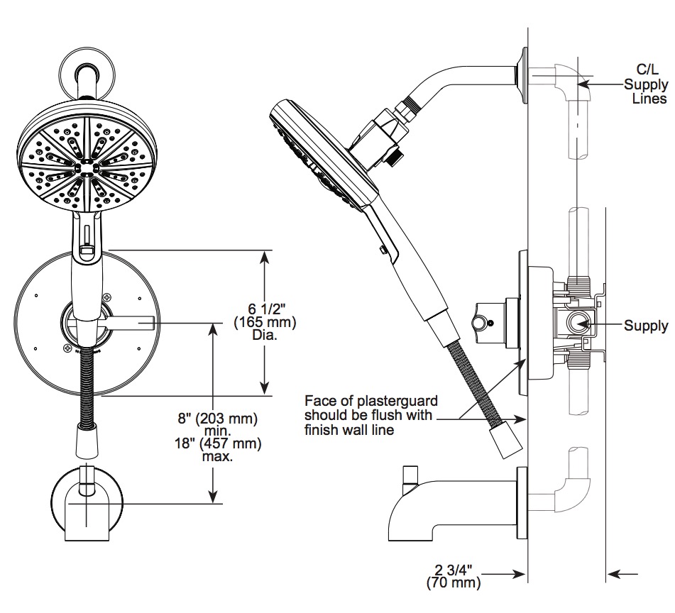 Delta 144749-BL-HS Tub/Shower Rough & Trim 1L 14S Suredock