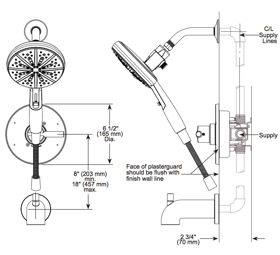 Delta 144749-CZ-HS Tub/Shower Rough & Trim 1L 14S Suredock
