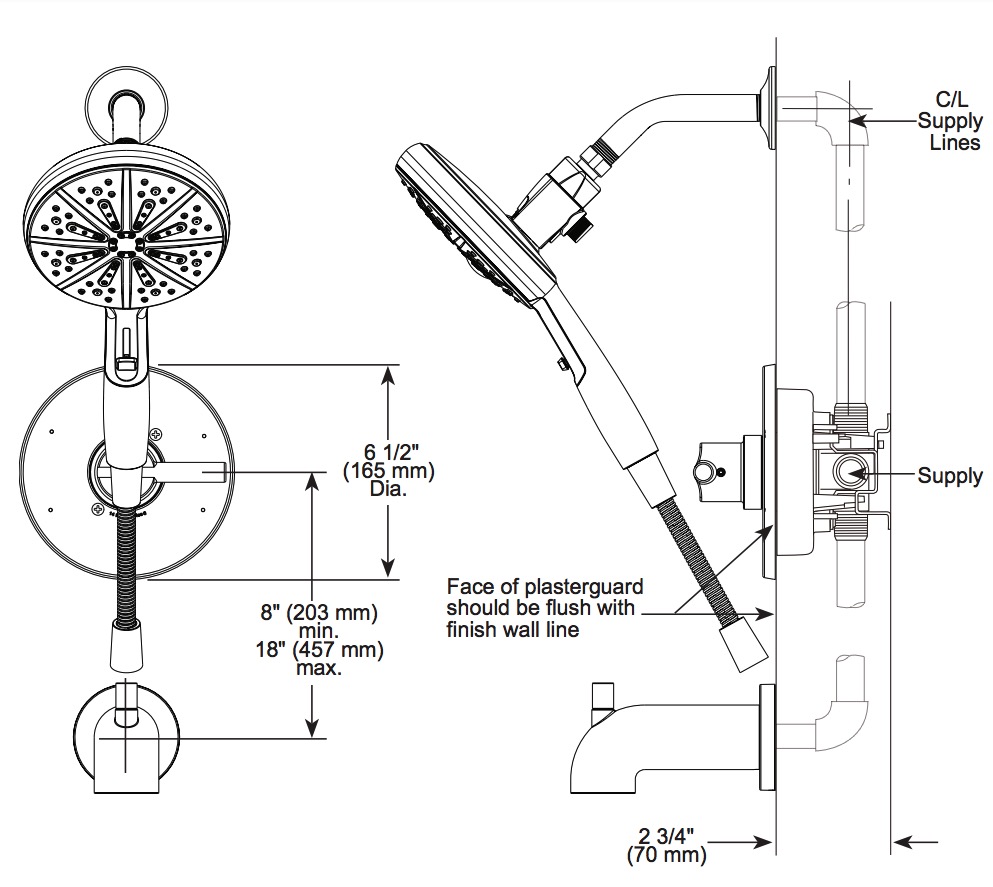 Delta 144749-HS Tub/Shower Rough & Trim 1L 14S Suredock