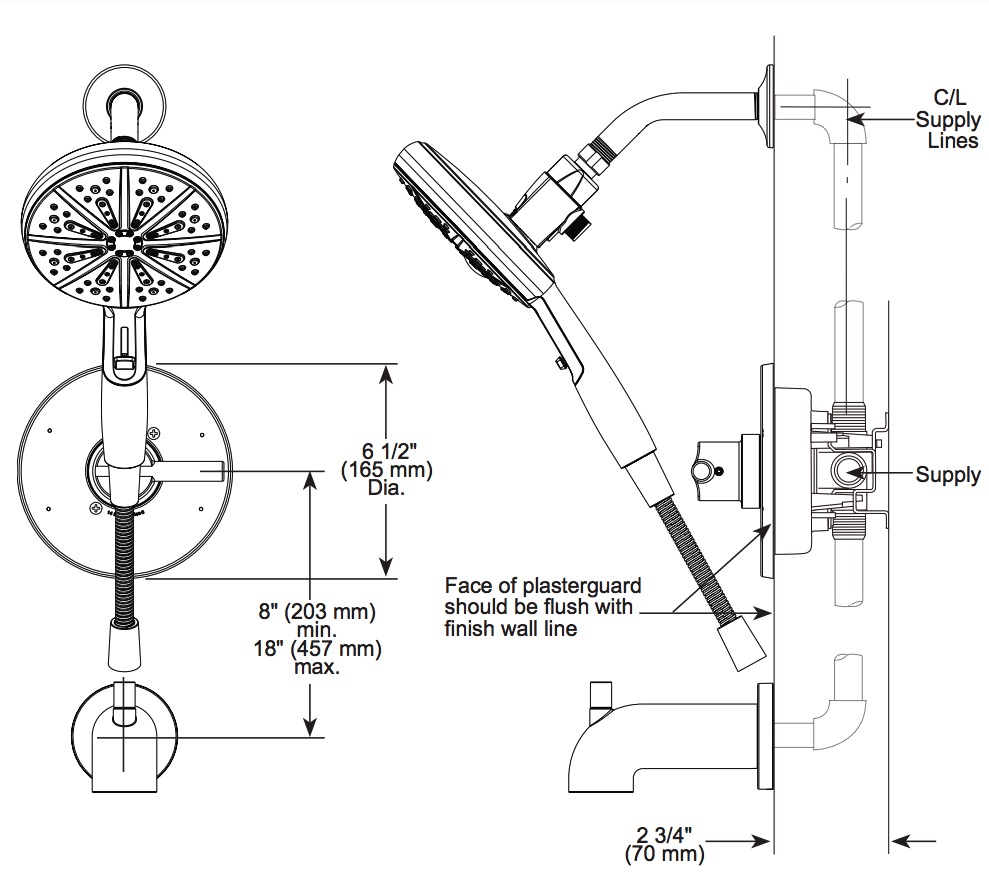 Delta 144749-SS-HS Tub/Shower Rough & Trim 1L 14S Suredock