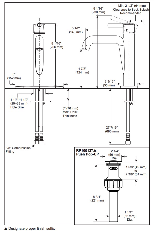 Delta 15849LF-BL Single-Hole Bathroom Faucet 1L