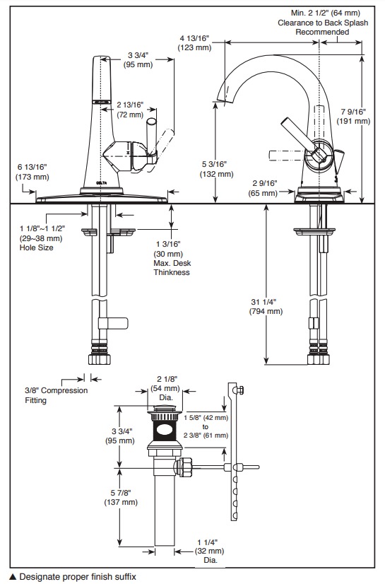 Delta 15891LF-SP Becker Centerset Bathroom Faucet 1L