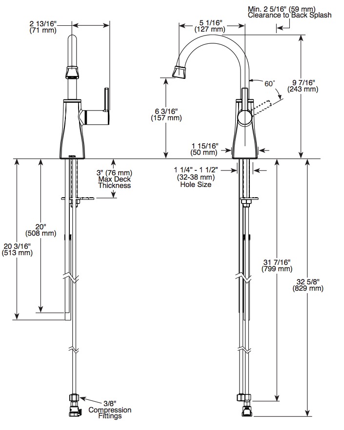 Delta 1940LF-H Insta-Hot Beverage Faucet Contemp Square