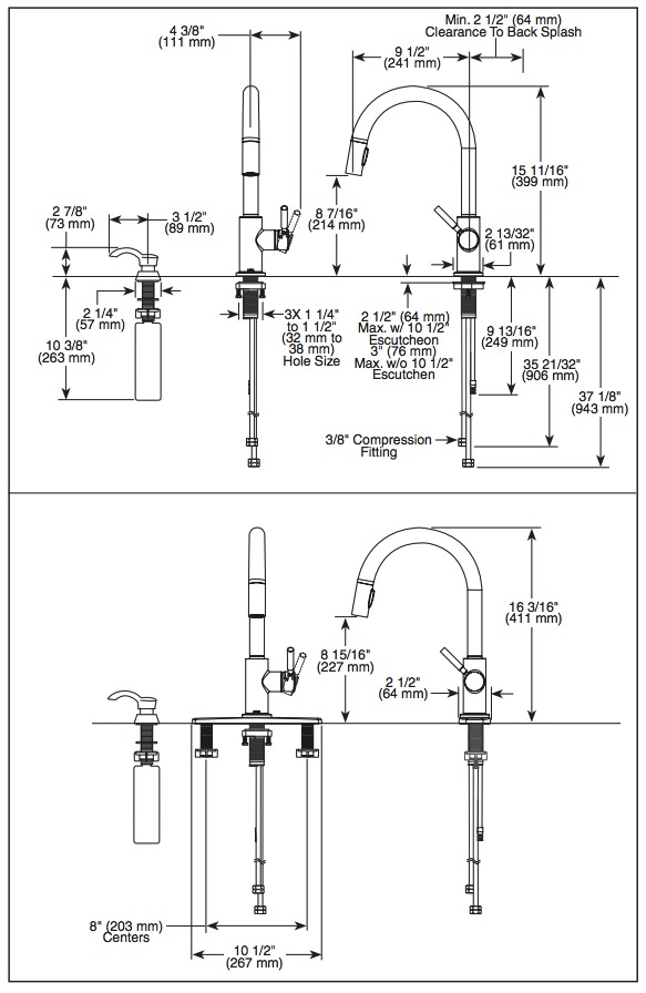 Delta 19933-SD-DST Trask Single Handle Pull-Down Kitchen Faucet With Soap Dispenser