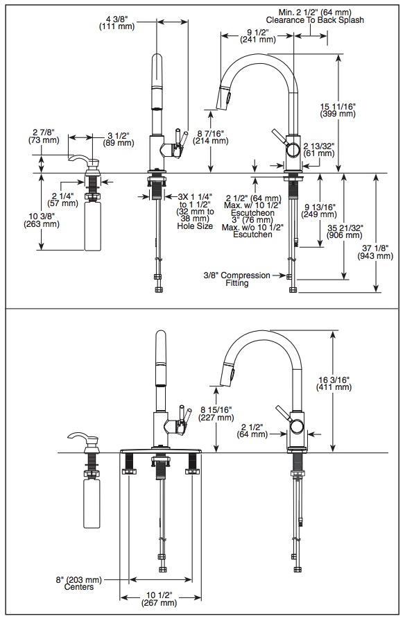 Delta 19933-SPSD-DST Trask Single Handle Pull-Down Kitchen Faucet With Soap Dispenser