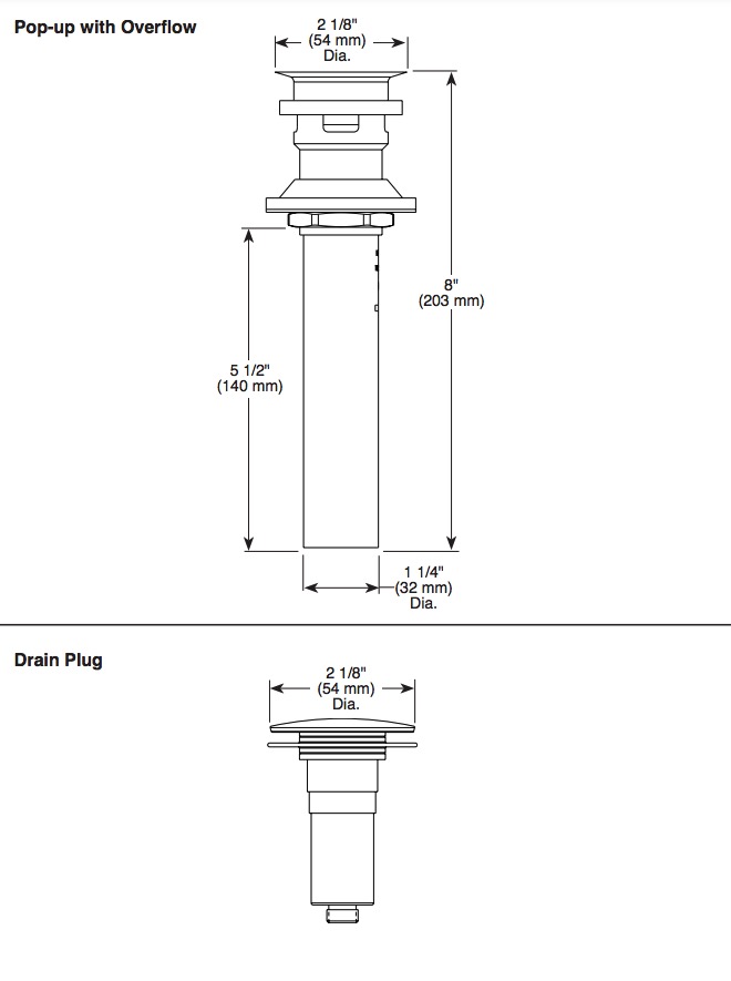 Delta 33W576PN Push Pop-Up Assembly 