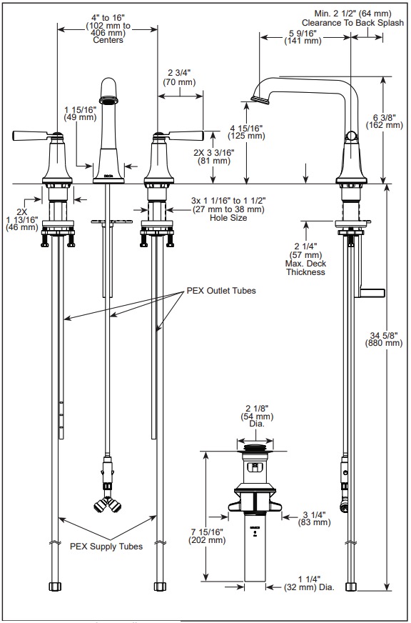 Delta 3536-BLMPU-DST Saylor Two Handle Widespread Bathroom Faucet