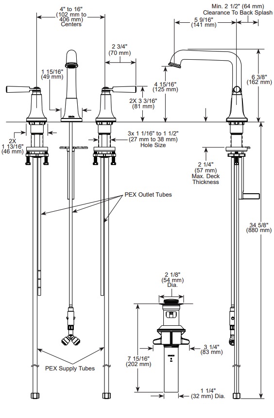 Delta 3536-CZMPU-DST Saylor Two Handle Widespread Bathroom Faucet