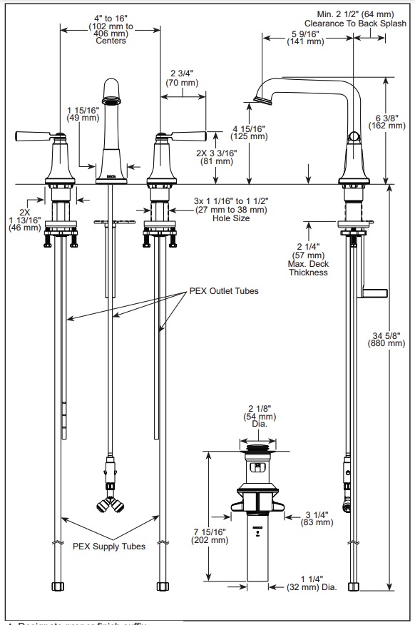 Delta 3536-MPU-DST Saylor Two Handle Widespread Bathroom Faucet