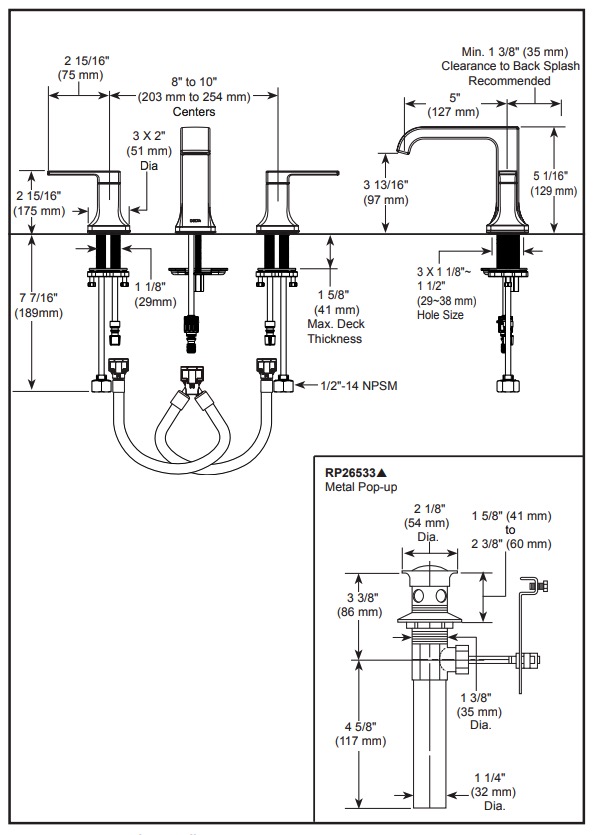 Delta 3539LF-BLMPU Two Handle Widespread Bathroom Faucet Cu
