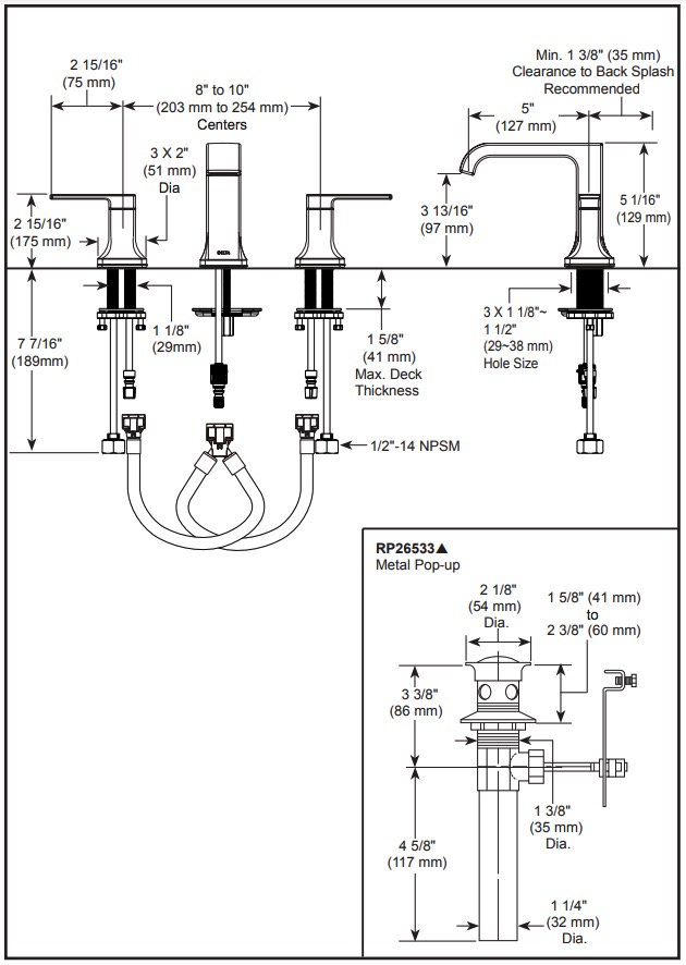 Delta 3539LF-MPU Two Handle Widespread Bathroom Faucet Cu
