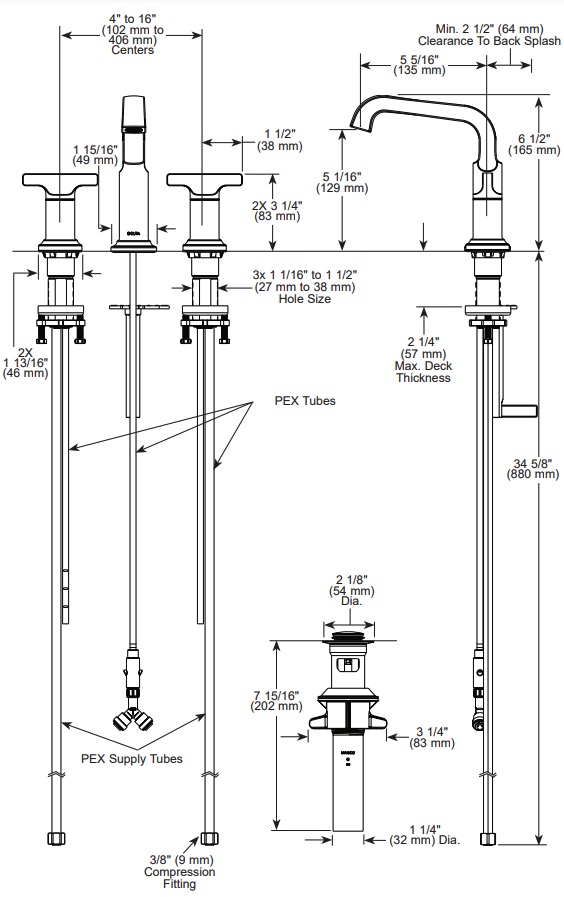 Delta 35587-BL-DST Tetra Two Handle Widespread Bathroom Faucet
