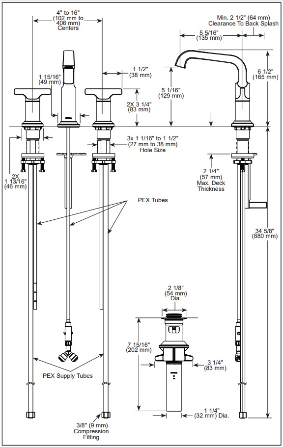 Delta 35587-CZ-PR-DST Tetra Two Handle Widespread Bathroom Faucet