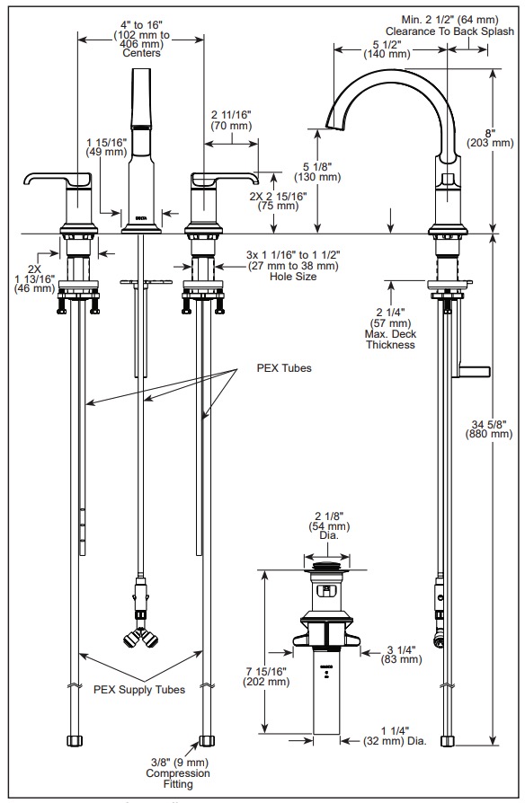 Delta 35588-BL-DST Tetra Two Handle Widespread Bathroom Faucet