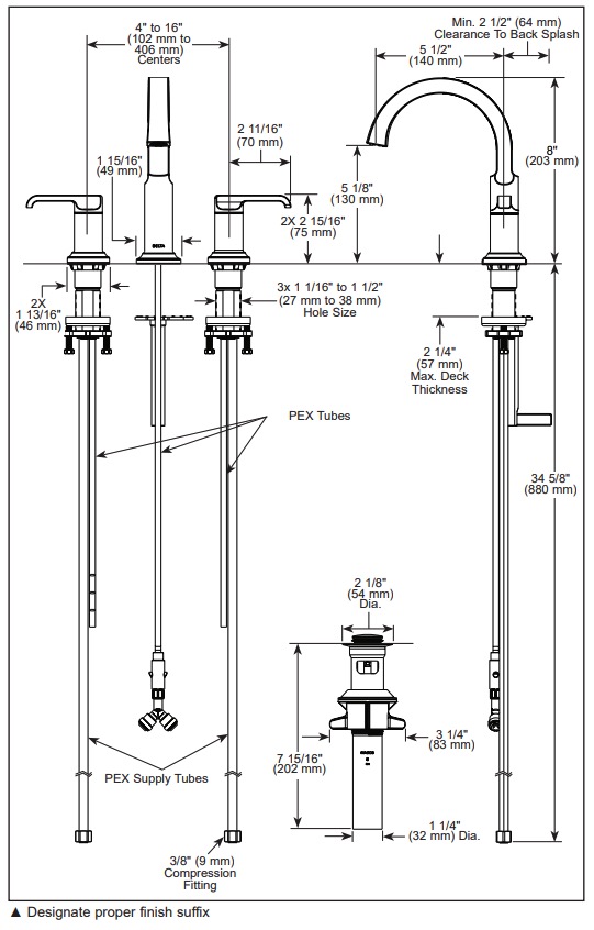 Delta 35588-CZ-PR-DST Tetra Two Handle Widespread Bathroom Faucet