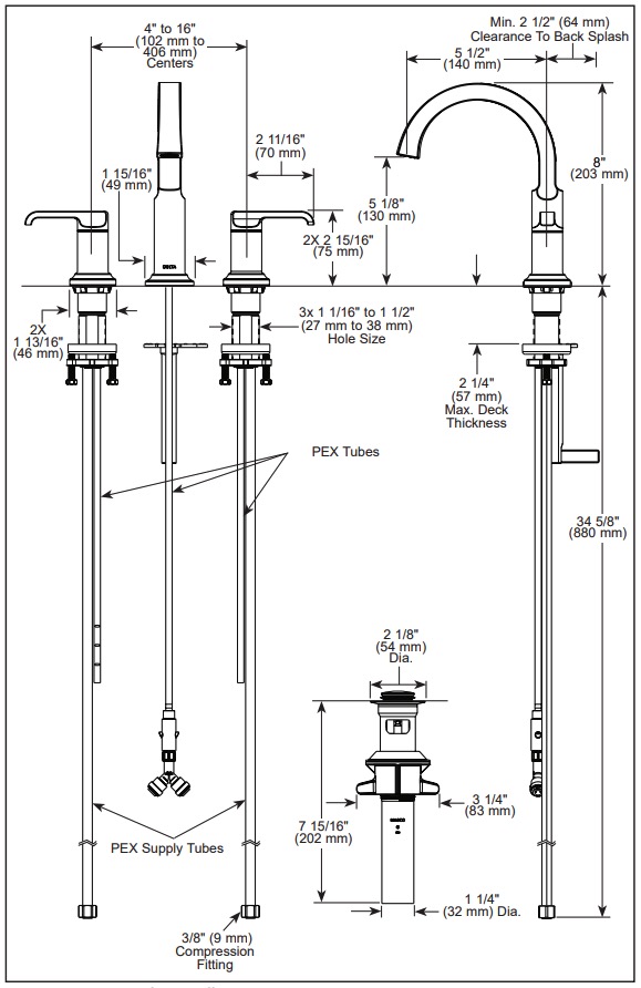 Delta 35588-PR-DST Tetra Two Handle Widespread Bathroom Faucet