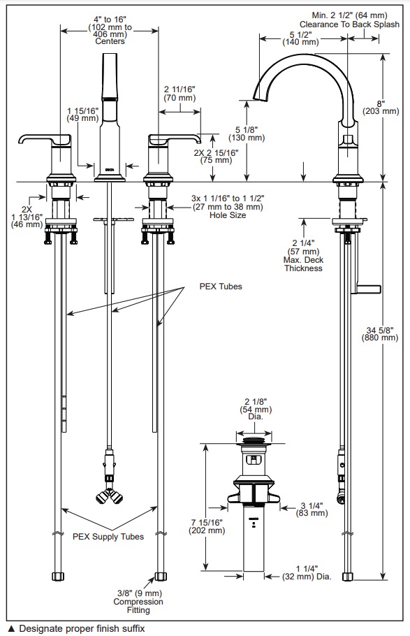 Delta 35588-SS-PR-DST Tetra Two Handle Widespread Bathroom Faucet