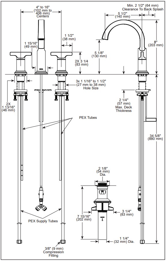 Delta 355887-BL-DST Tetra Two Handle Widespread Bathroom Faucet