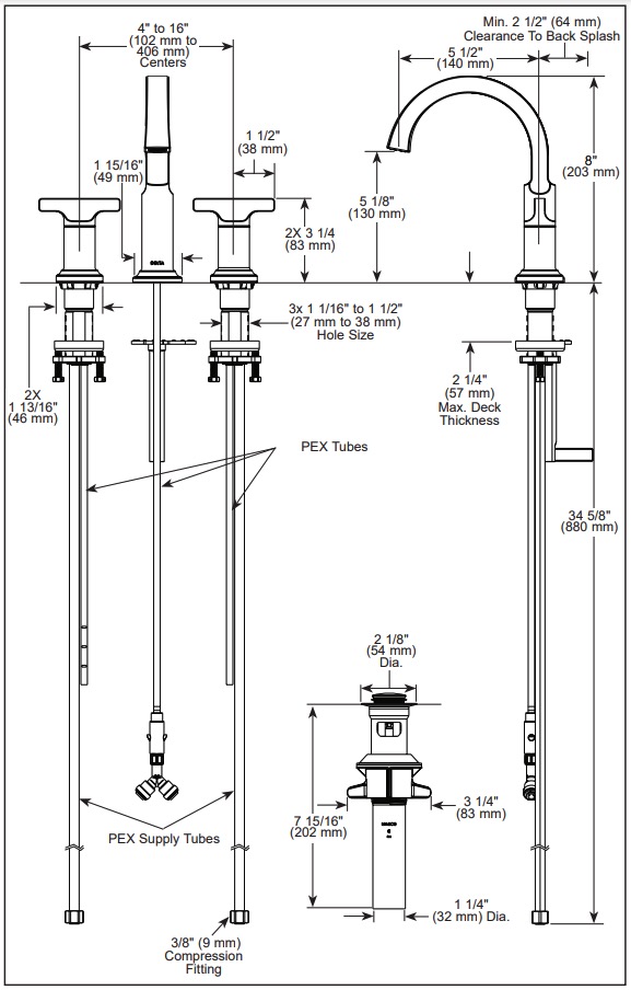 Delta 355887-CZ-PR-DST Tetra Two Handle Widespread Bathroom Faucet