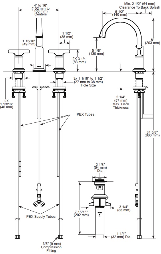 Delta 355887-PR-DST Tetra Two Handle Widespread Bathroom Faucet