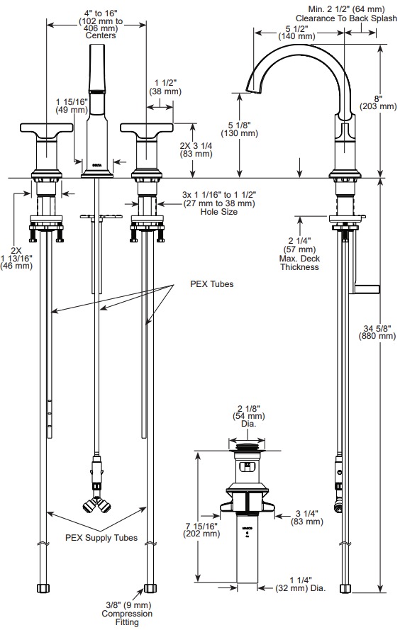 Delta 355887-SS-PR-DST Tetra Two Handle Widespread Bathroom Faucet