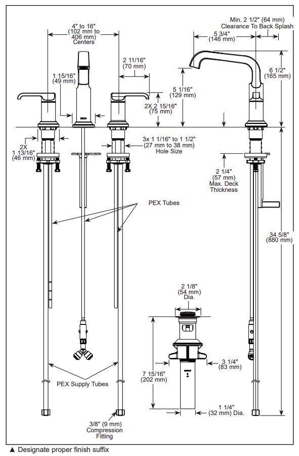 Delta 35589-BL-DST Tetra Two Handle Widespread Bathroom Faucet