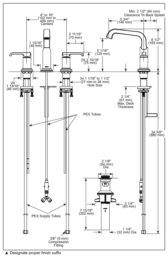 Delta 35589-CZ-PR-DST Tetra Two Handle Widespread Bathroom Faucet