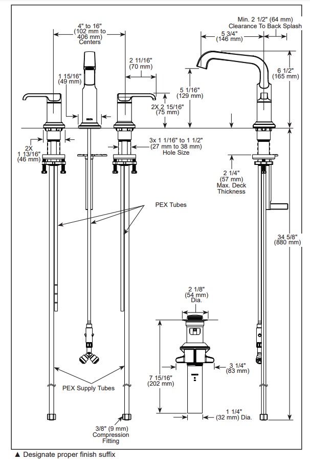 Delta 35589-PR-DST Tetra Two Handle Widespread Bathroom Faucet