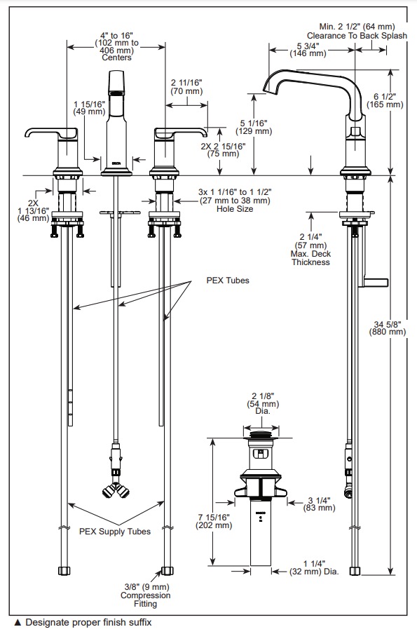 Delta 35589-SS-PR-DST Tetra Two Handle Widespread Bathroom Faucet