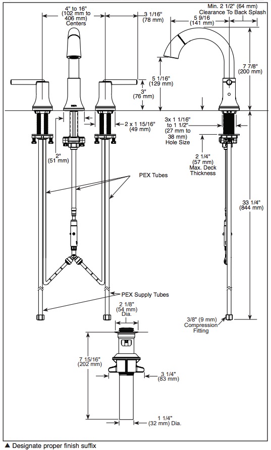 Delta 3559-BLPD-DST Trinsic Two Handle Widespread Pull Down Bathroom
