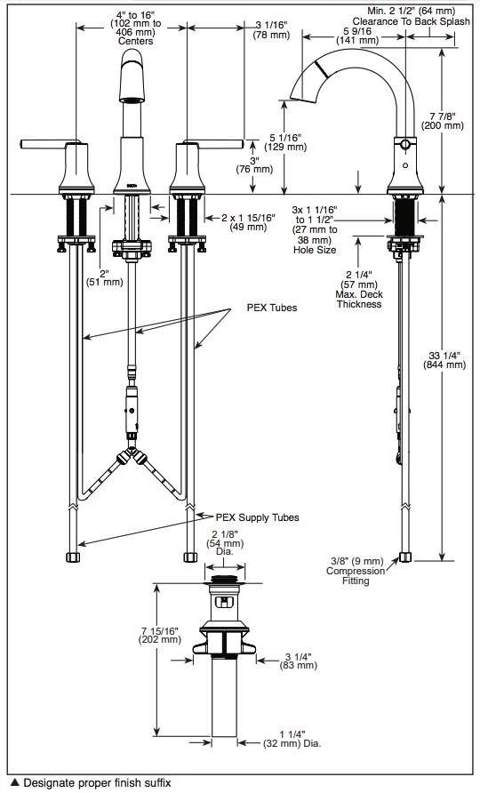 Delta 3559-PD-DST Trinsic Two Handle Widespread Pull Down Bathroom