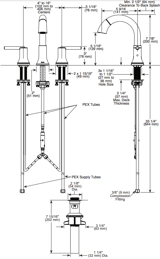 Delta 3559-SSPD-DST Trinsic Two Handle Widespread Pull Down Bathroom