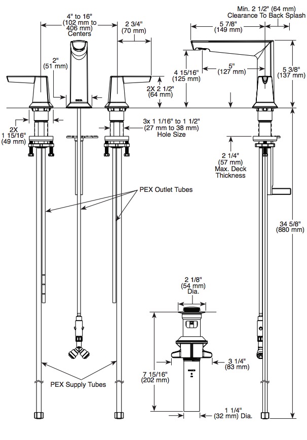 Delta 3571-BLMPU-DST Two Handle Widespread Bathroom Faucet