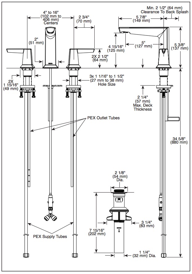 Delta 3571-SS-PR-MPU-DST Two Handle Widespread Bathroom Faucet