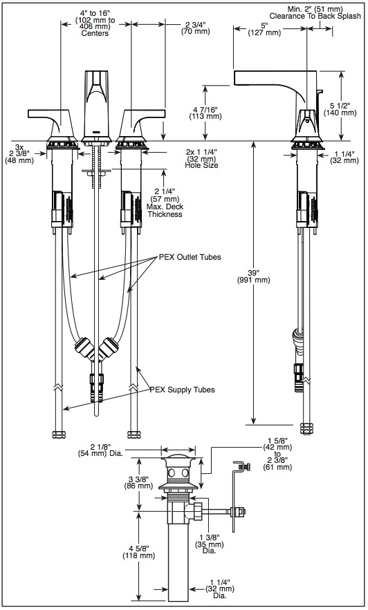 Delta 3574-BLMPU-DST Zura Two Handle Widespread Lav Dst 