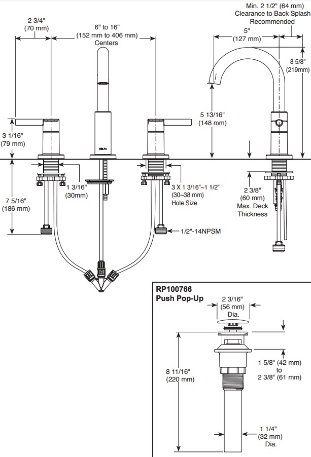 Delta 35749LF-BL Widespread Bathroom Faucet 2L