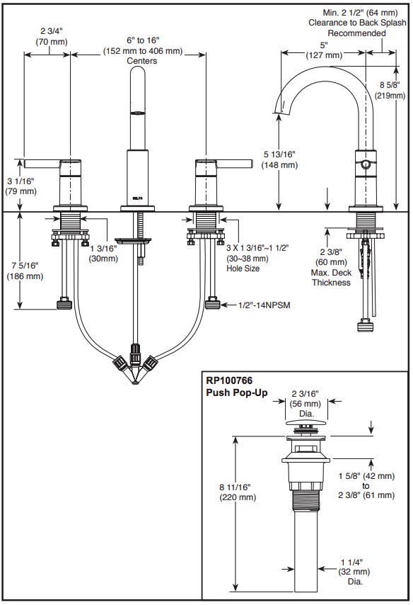 Delta 35749LF-CZ Widespread Bathroom Faucet 2L