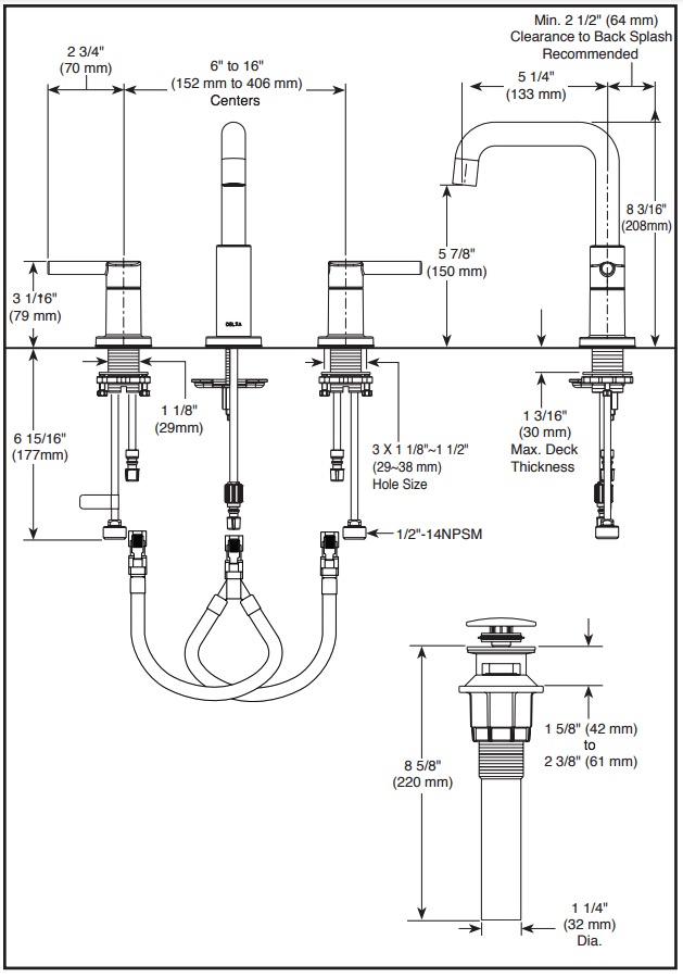 Delta 35849LF-BL Widespread Bathroom Faucet 2L