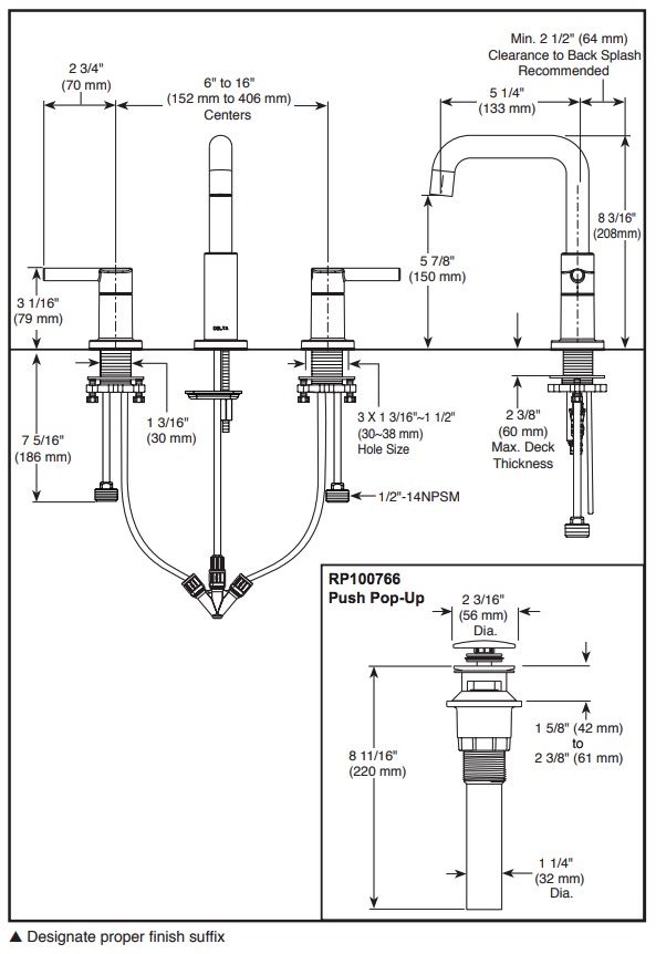 Delta 35849LF-CZ Widespread Bathroom Faucet 2L