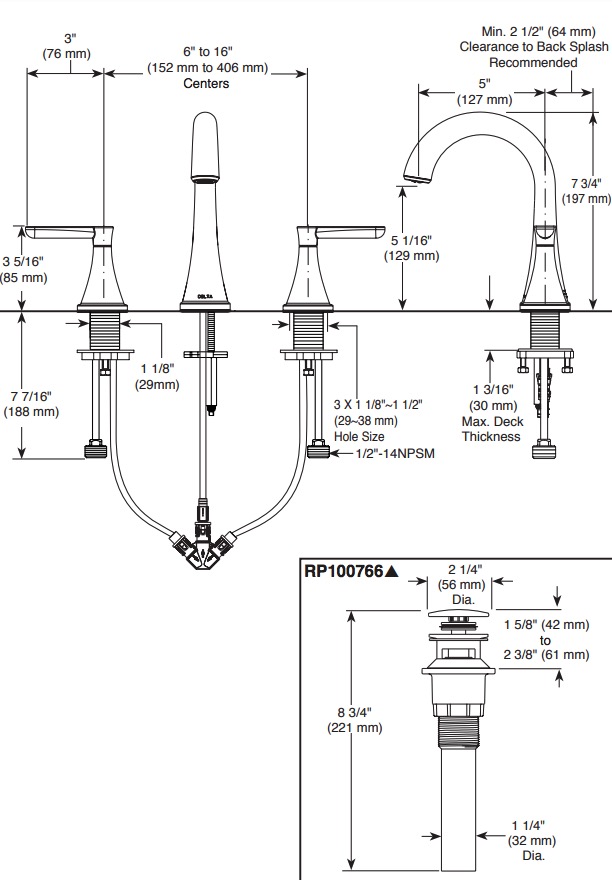 Delta 35860LF-BL Greydon Widespread Bathroom Faucet 2L