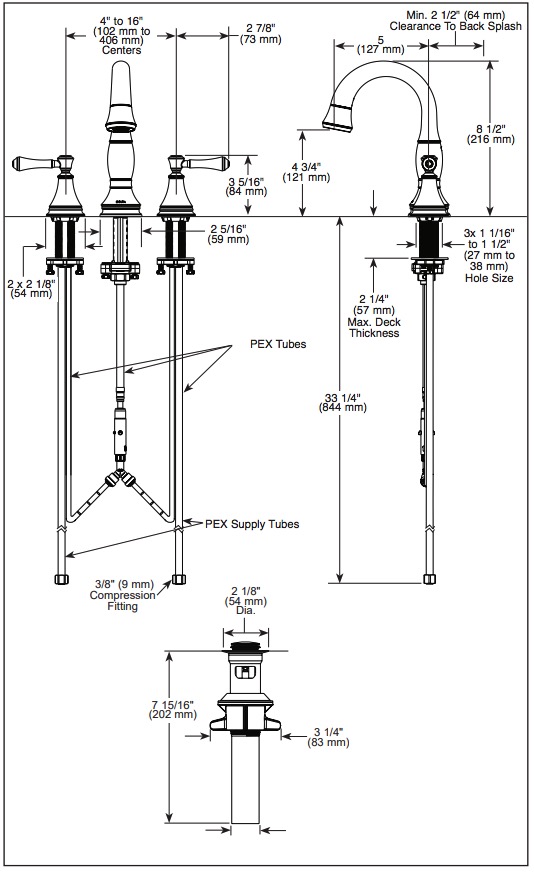 Delta 3597-CZPD-DST Cassidy Two Handle Widespread Pull Down Bathroom