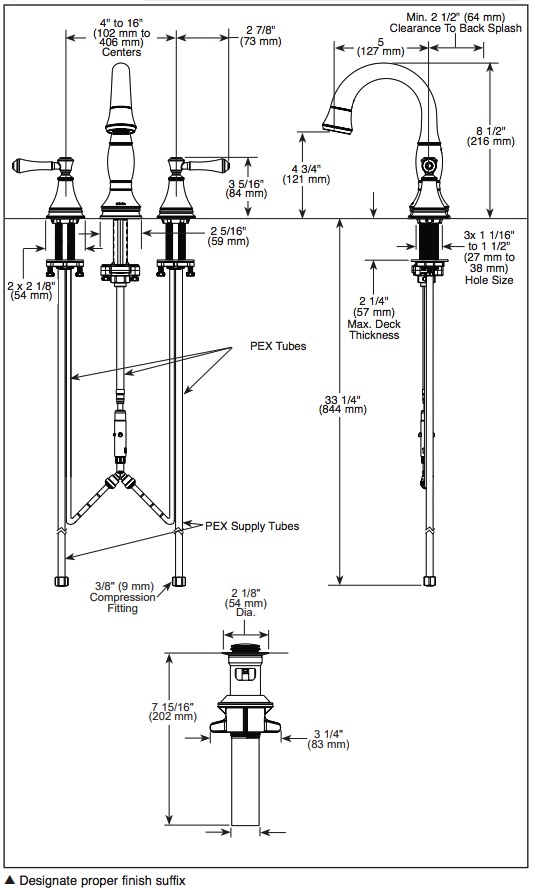 Delta 3597-PD-DST Cassidy Two Handle Widespread Pull Down Bathroom