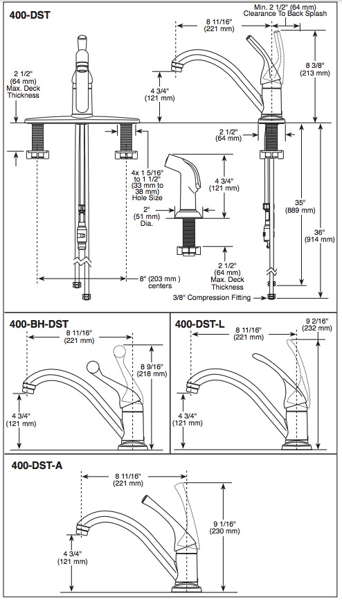 Delta 400-DST Classic 1H Kit Fct W/Spray Cr 