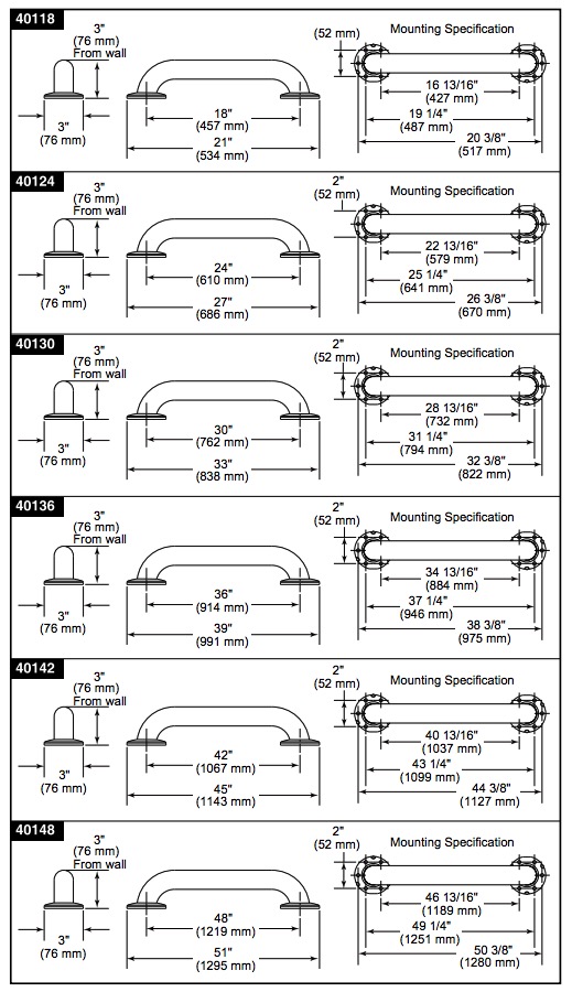 Delta 40148-SS 1-1/2" X 48" Grab Bar, Concealed 