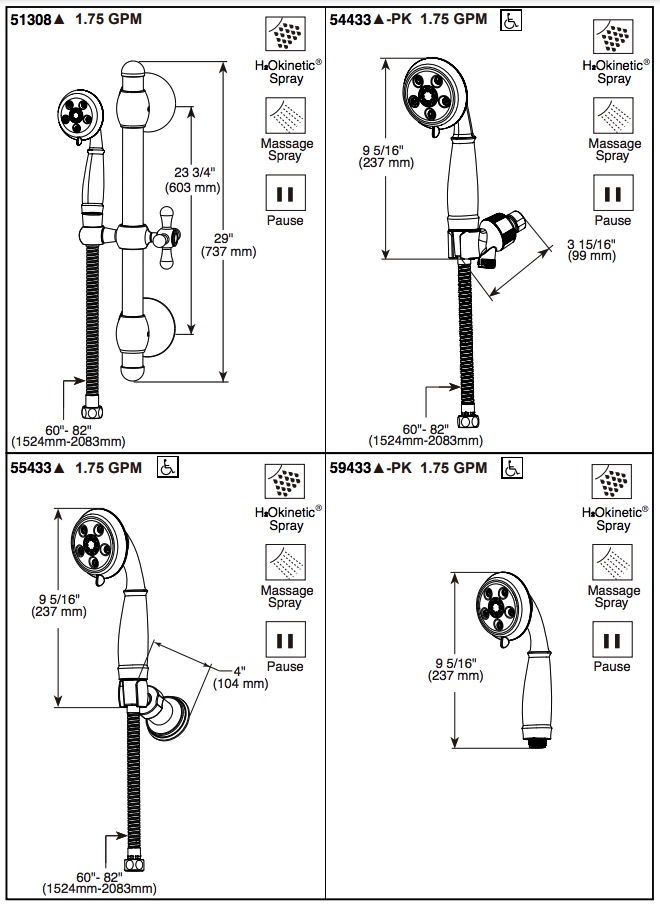 Delta 51308-RB Cassidy Slide Bar Handswr Round Trad. 3 Setting 