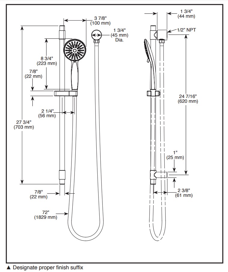 Delta 51361 Hand Shower 1.75 Gpm W/Slide Bar 4S 