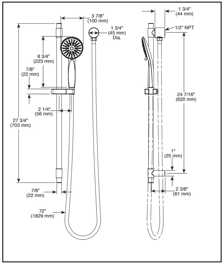 Delta 51361-SS Hand Shower 1.75 Gpm W/Slide Bar 4S 